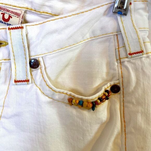 True Religion Jean Size 2 Embroidered Tan Bermuda Shorts - Picture 9 of 13